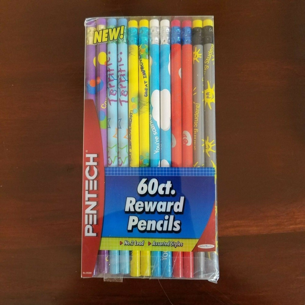 Pentech Reward Pencils 60 Count Assorted Styles No. 2 Lead Classroom‎ Teachers
